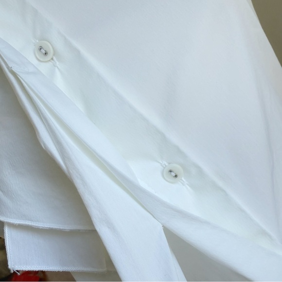 MAXMARA WHITE JABOT FRILL RUFFLE BUTTON UP COLLARED SHORT SLEEVE BLOUSE TOP - Picture 6 of 8